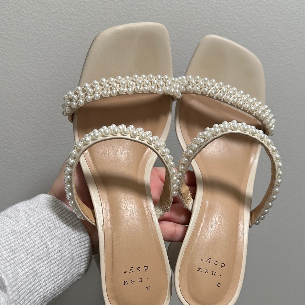 A New Day Cream Pearl-Embellished Heels